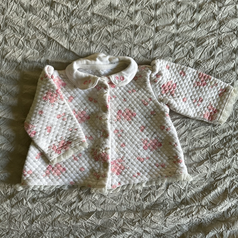 Floral Pink and White Kids Pea Coat